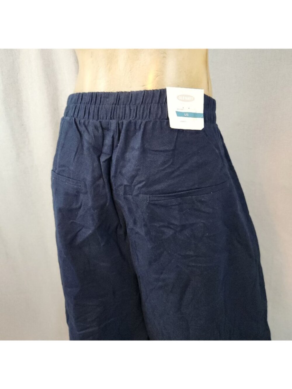 Old Navy Blue Peated Palazzo Pants Dress Slacks LARGE 33 Wx18I NEW Elastic Waist - Picture 5 of 7